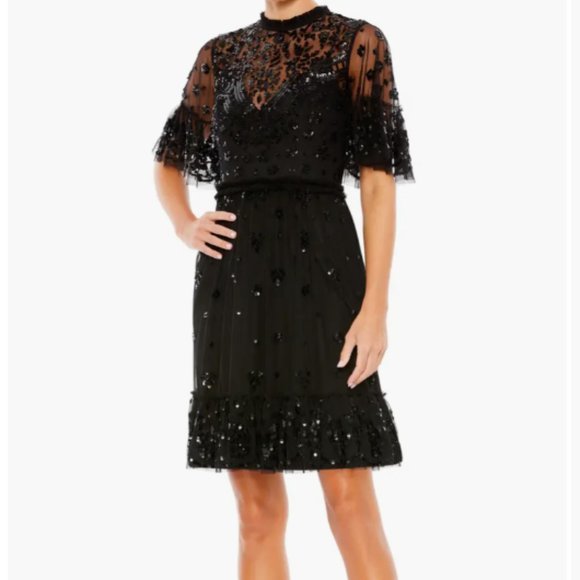 MAC DUGGAL 9143 EMBELLISHED ILLUSIONS HIGH NECK BLACK MINI DRESS sz 2 - Picture 4 of 7